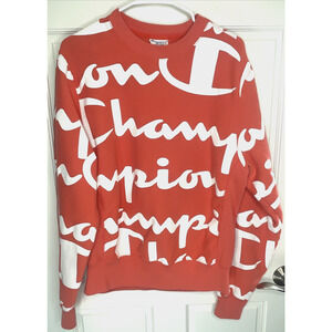 Champion Men's Reverse Weave Sweatshirt Sz M All Over Print Logo Streetwear